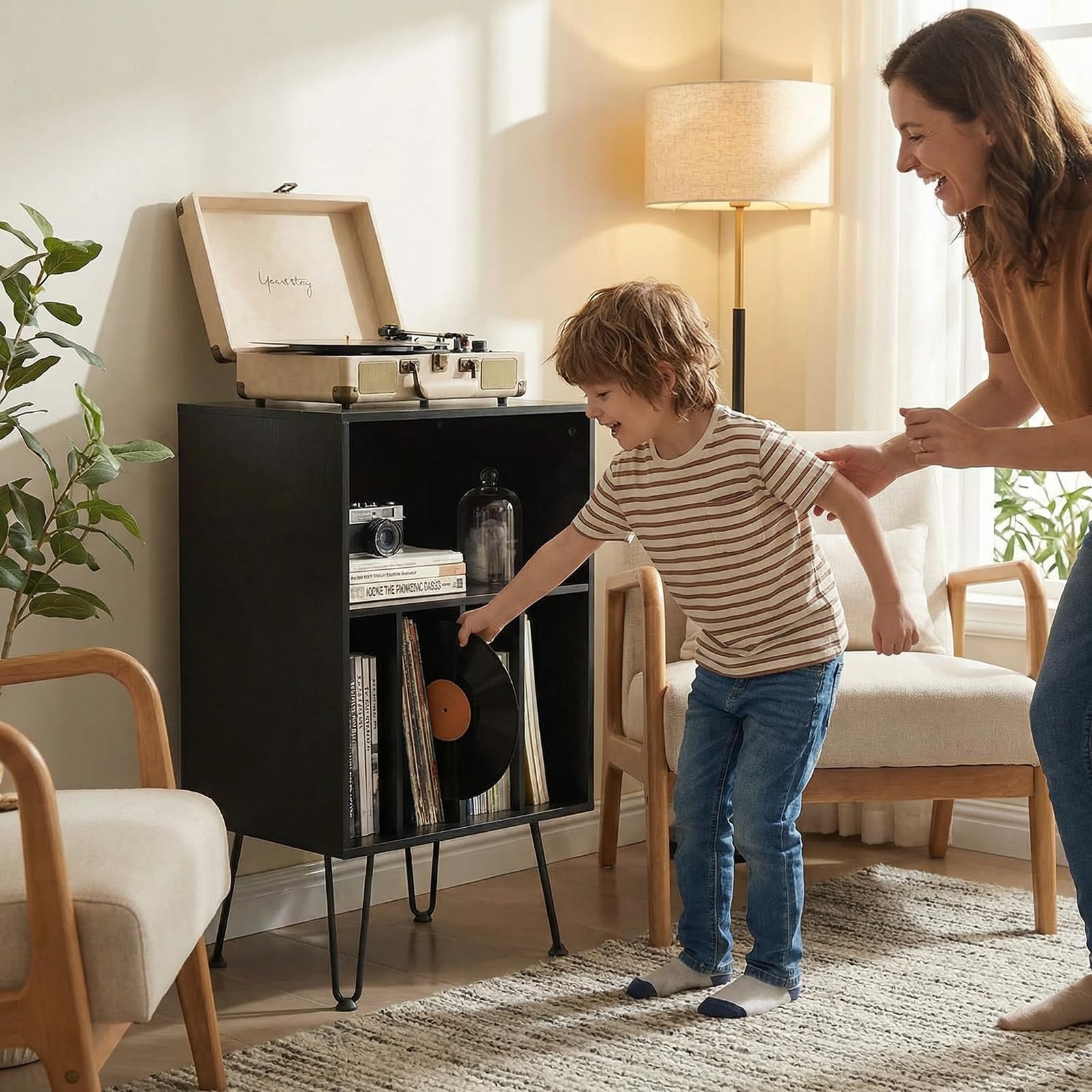 Record Player Stand with Vinyl Storage, Vinyl Record Storage Cabinet Holds Up…
