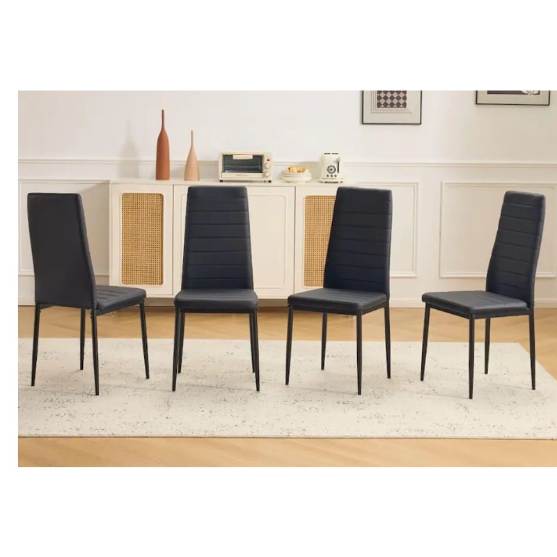 Set-of-4 PU Leather Breakfast Furniture Dining Room Chairs Kitchen Chairs BLACK