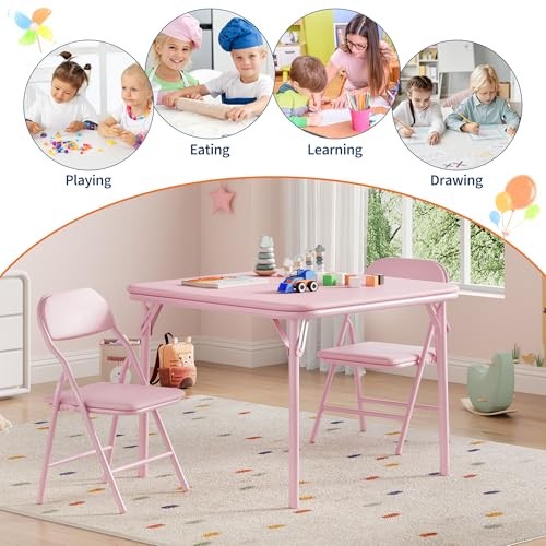 GAOMON 3 Piece Set Folding Table and Chairs Set, Boys 3 Piece Set(square) Pink