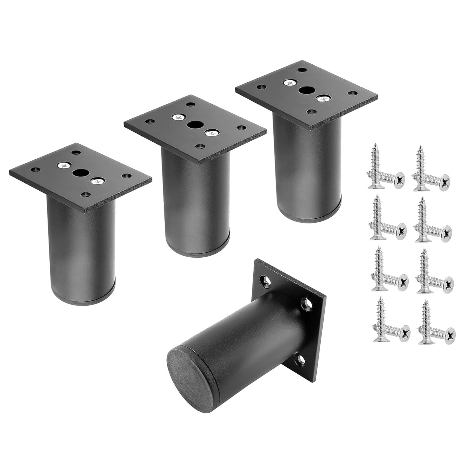 4 PCS 2 Inch Adjustable Aluminum Alloy Cabinet Legs Metal Round Sofa Feet Black