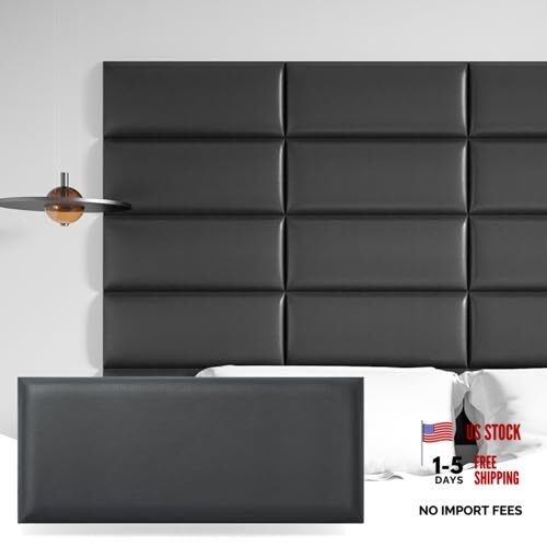 Peel and Stick King Headboard, 12-Pack Upholstered King (U.S. Standard) Black