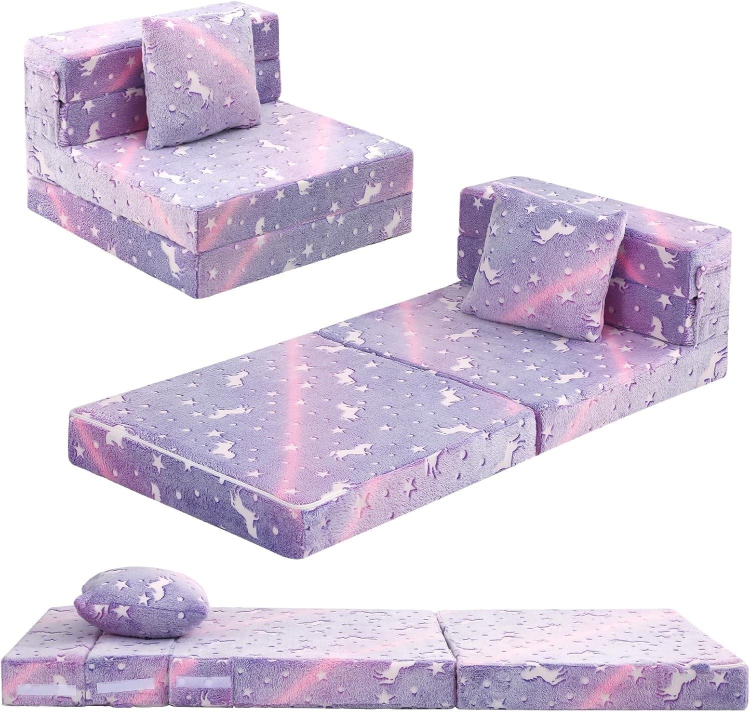 Lavender Unicorn Convertible Tri-Fold Sofa Bed – Fun Glow Mattress for Kids