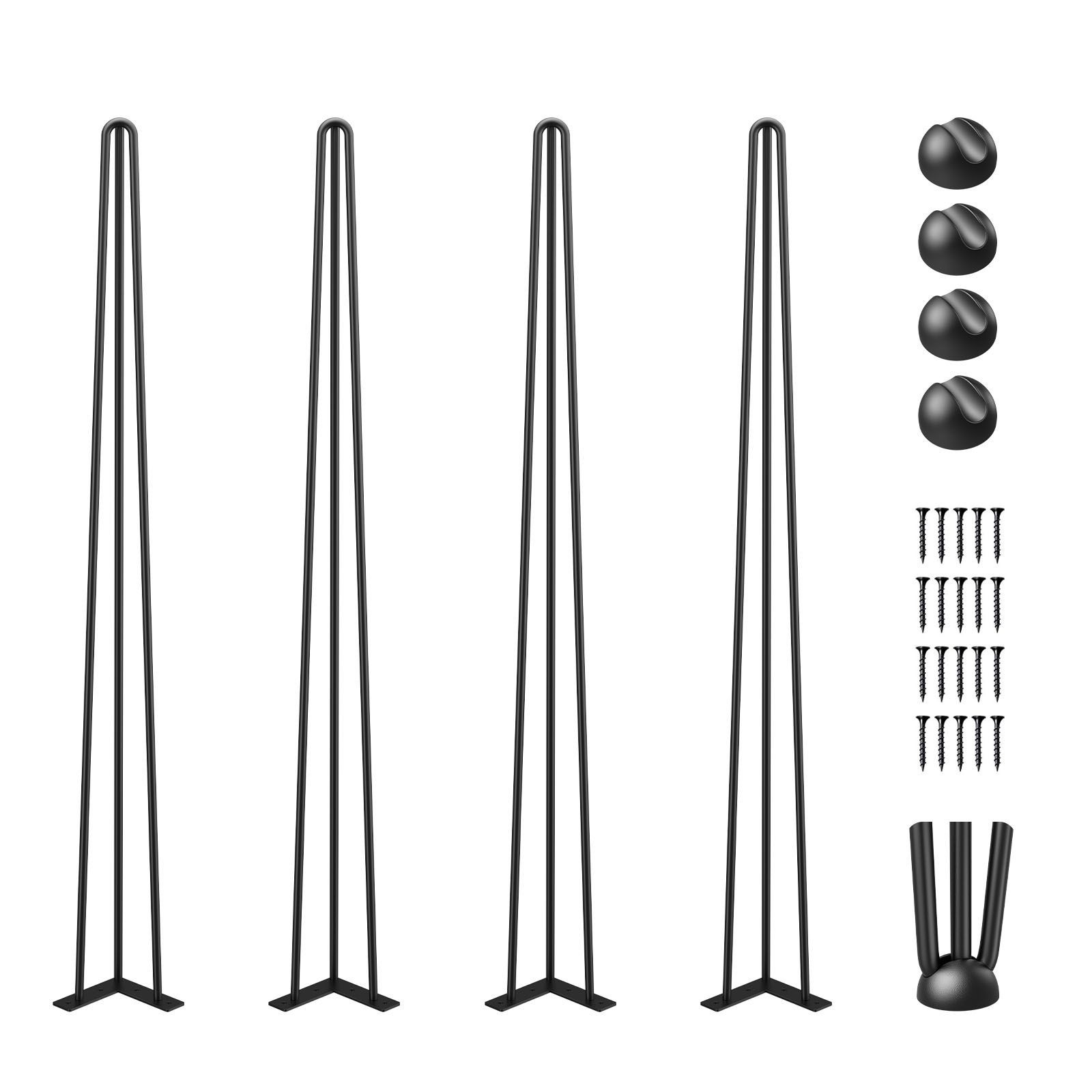 40in Black Hairpin Table Legs 4x220lb Capacity, 3 Rods