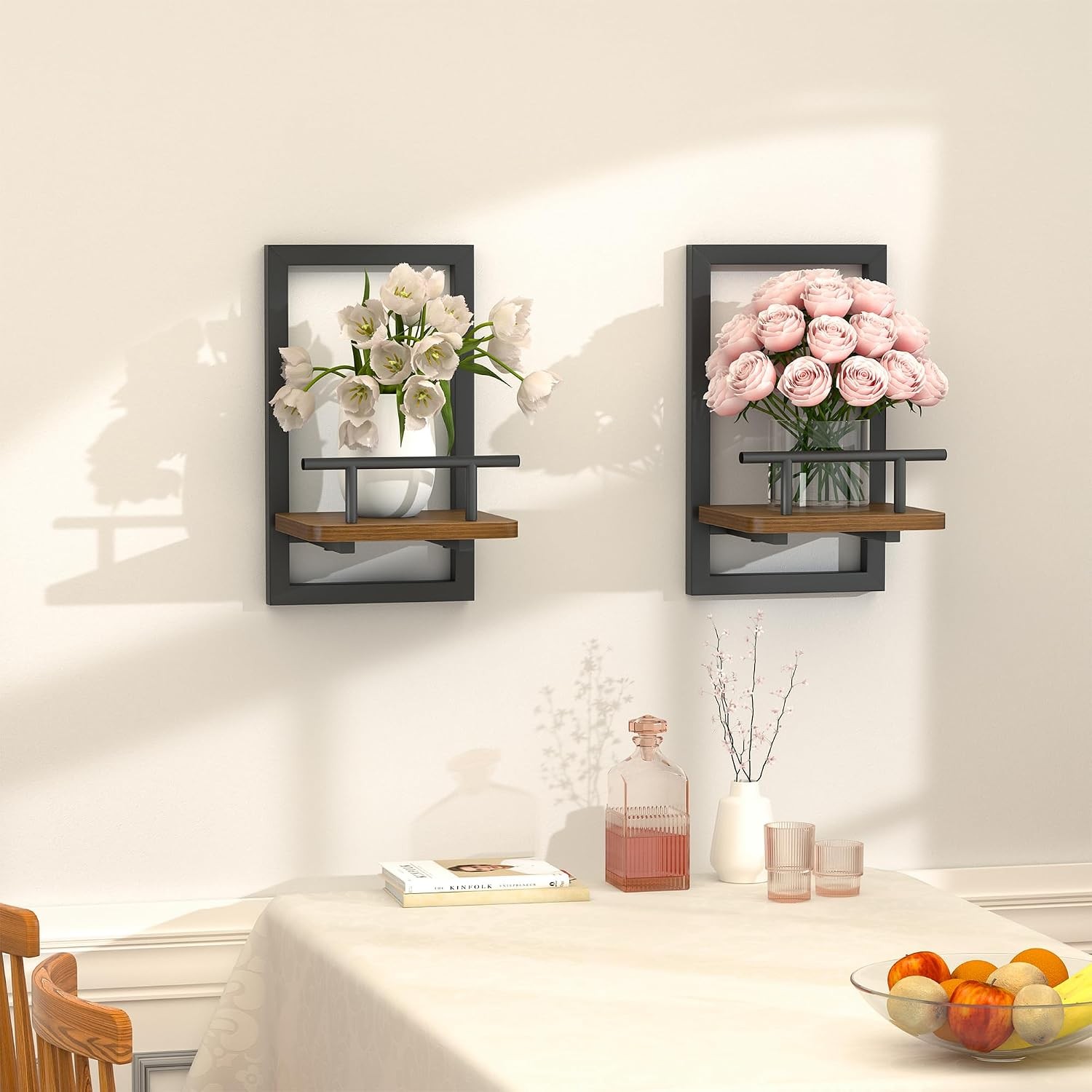 2-Pack Floating Shelves for Indoor Plants, Wall Mounted Storage Shelves for Bedr