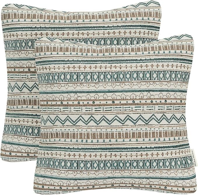 2 Decorative Square Throw Pillow Covers Striped Bohemian Pattern 18″ x 18″