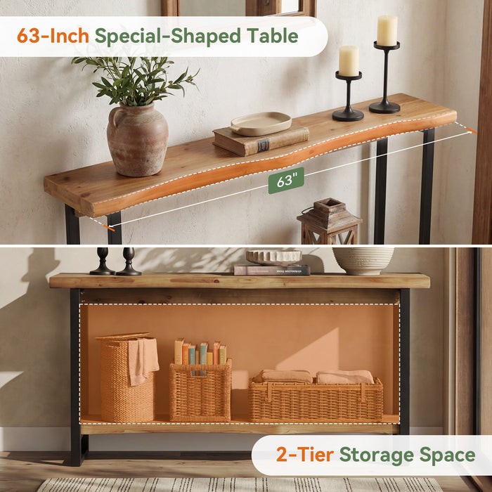 63″ Solid Wood Console Table Modern Long Narrow Entryway Table with Metal Legs