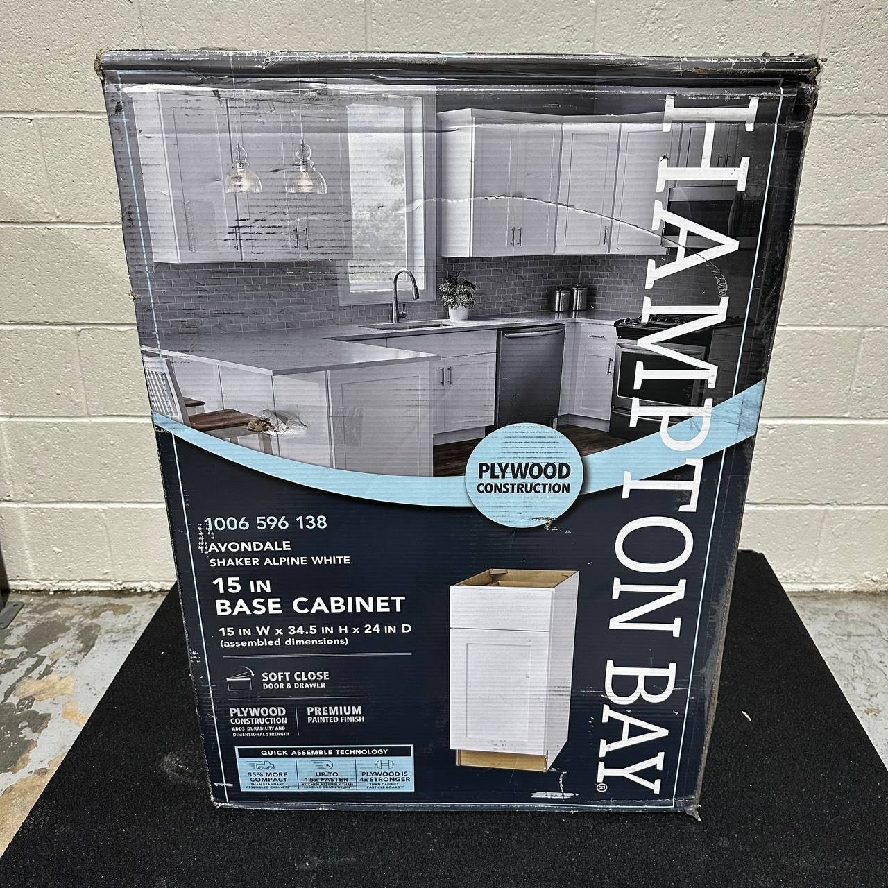 Hampton Bay Avondale 15″ Base Cabinet – Alpine White (RTA Plywood Shaker)