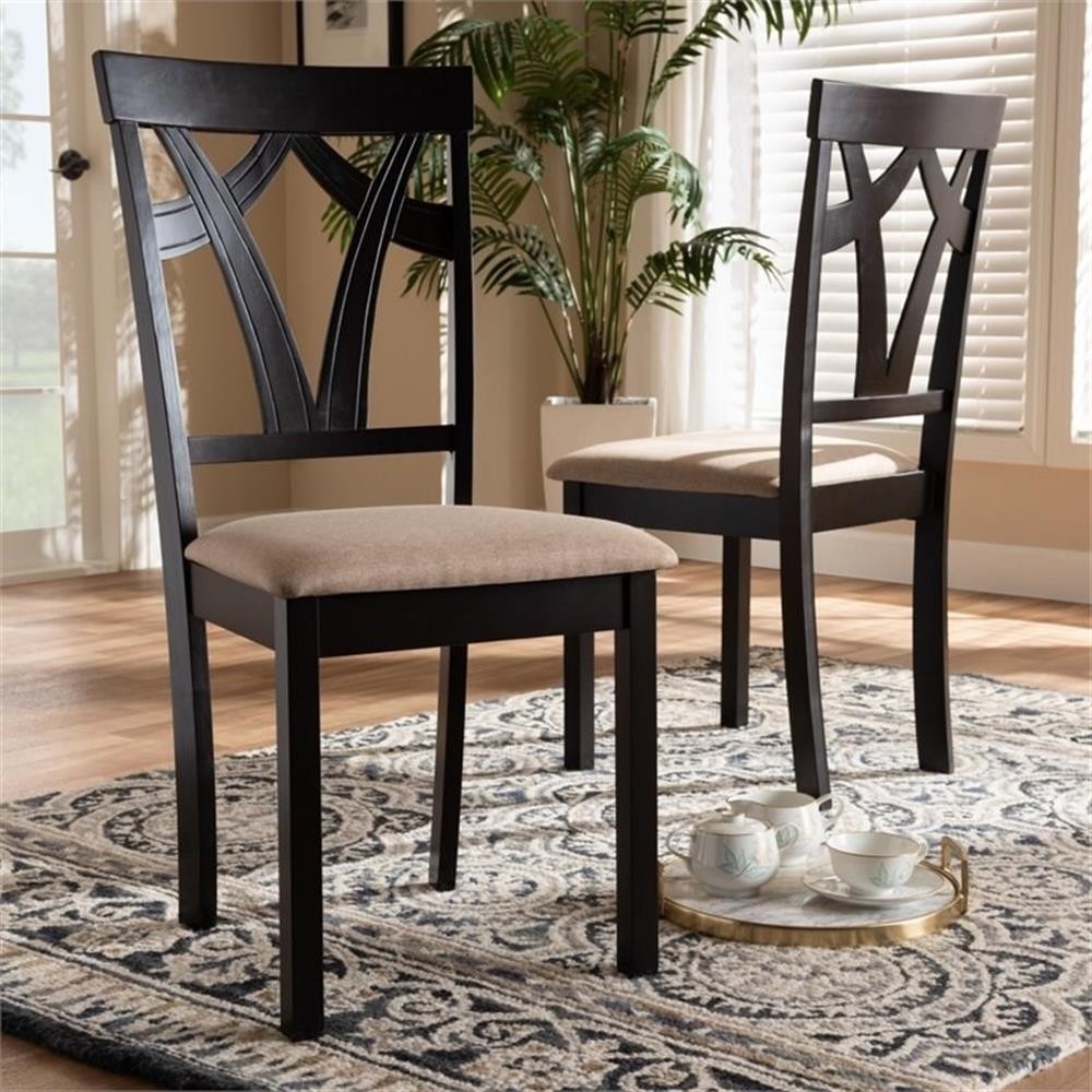 Bowery Hill 18.11″ Modern Fabric Dining Side Chair in Brown/Mahogany (Set of 2)