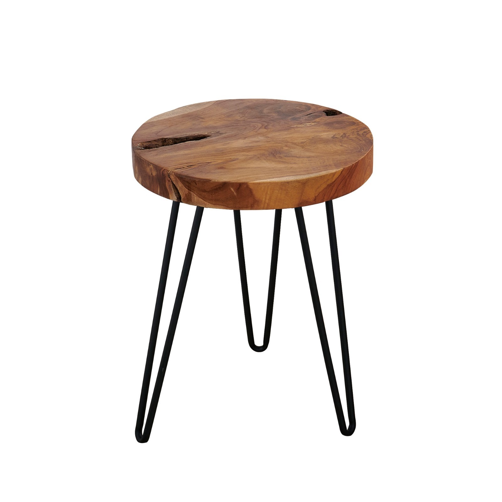 Greenage Rustic Teak Round End Table –Natural Wood Side Table Nightstand 21″ H