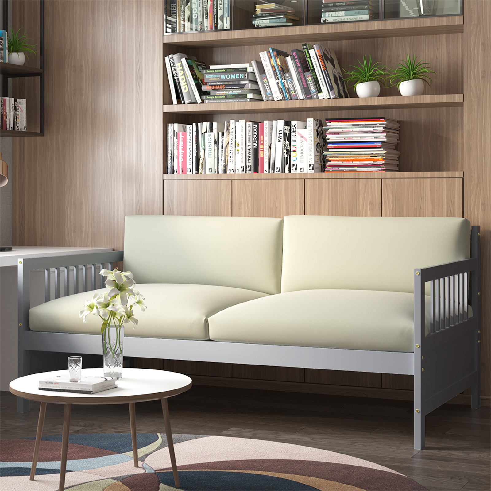 Costway Twin Wooden Slats Daybed Bed Sofa Support Platform Sturdy W/Rails Grey