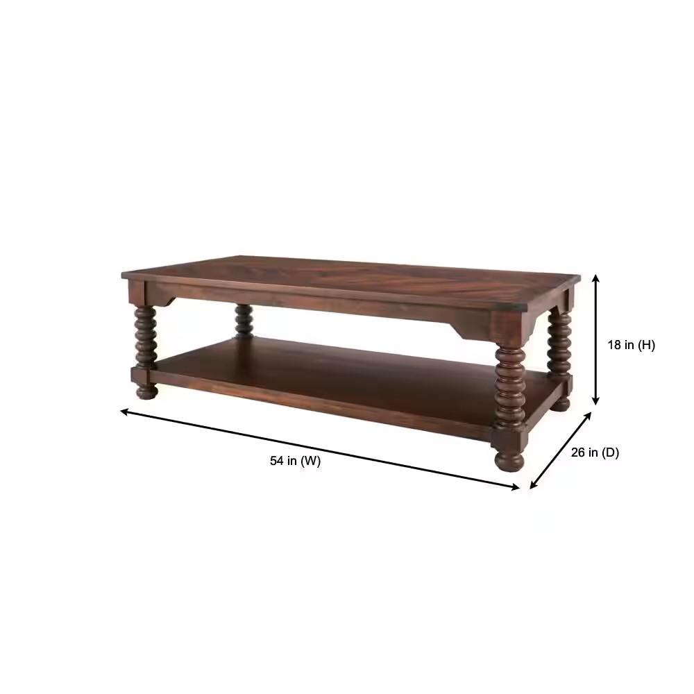 Glenmore 54 In. Large Walnut Brown Rectangle Wood Coffee Table with Detailed Leg