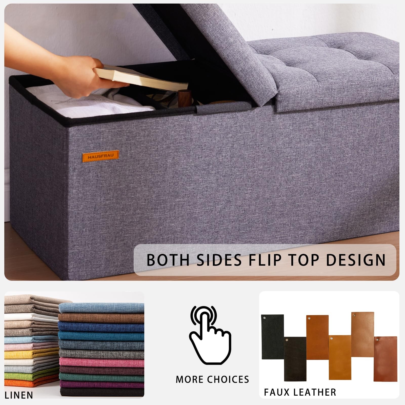 31.5 Inches Ottoman with Storage, Folding Ottoman Bench Small Foot Rest Stool…