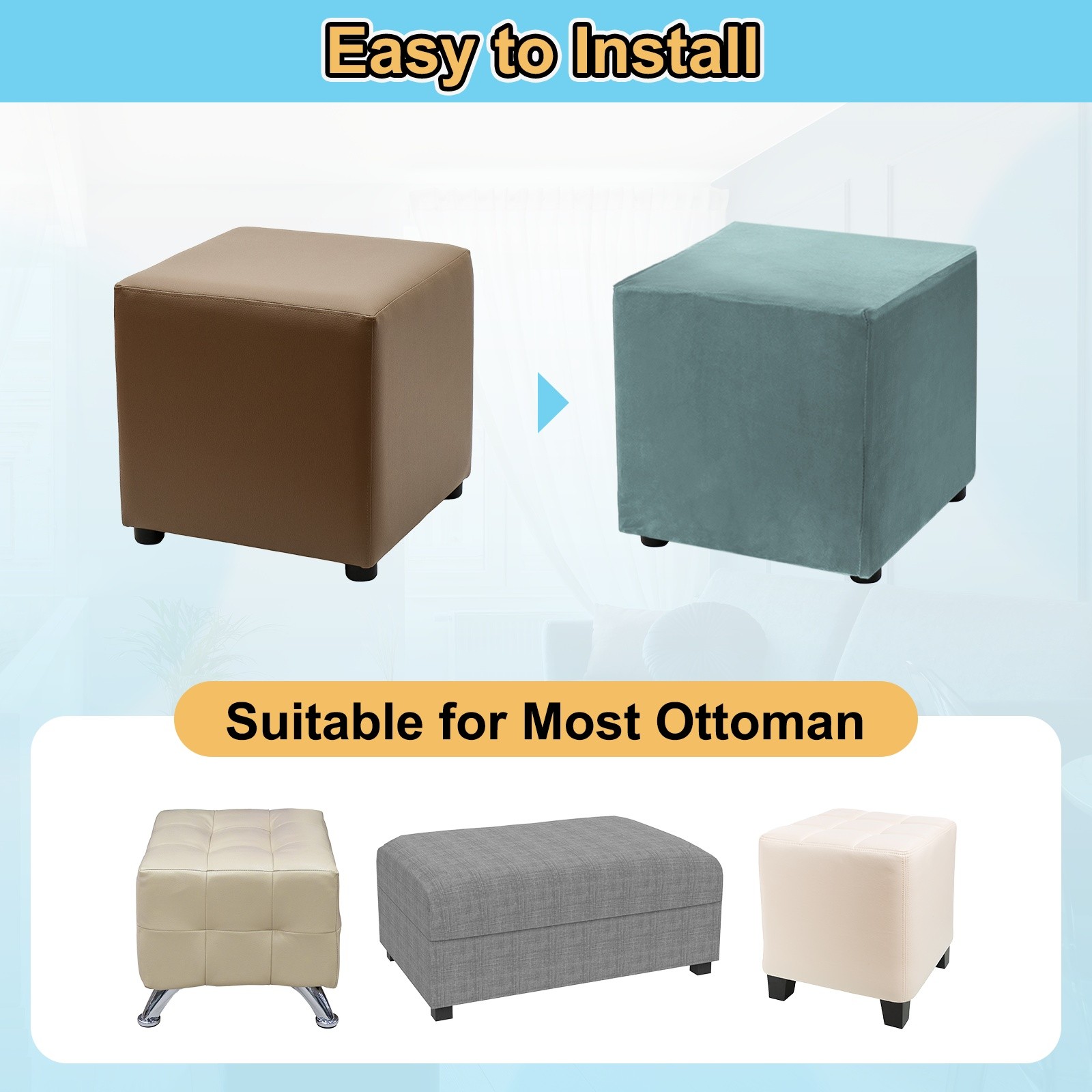 39.76″-50″ Extendable Rectangular Stool Cover, L-Large, Blue Grey