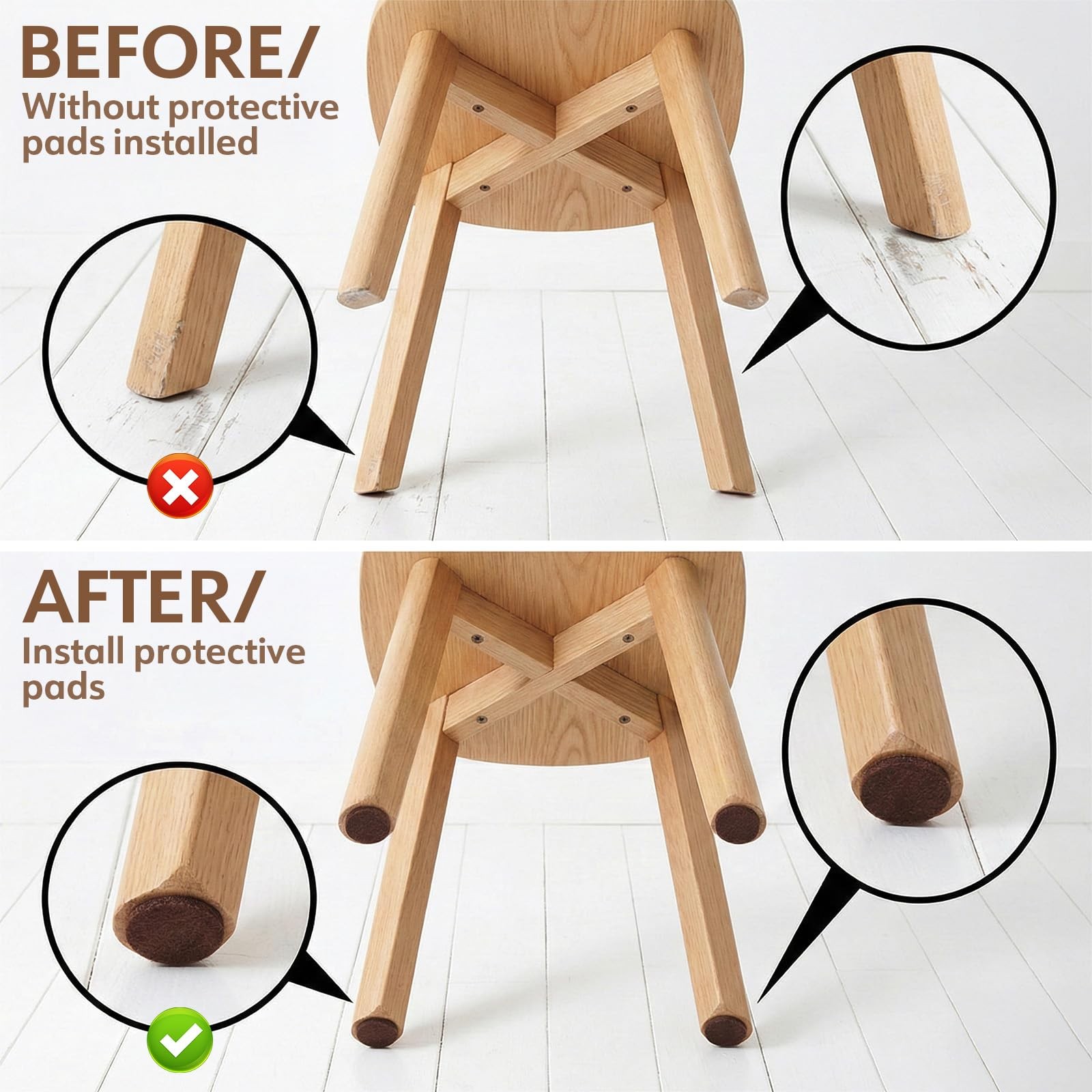48 Pcs 1/2 Inch Felt Pads for Chair Legs Brown diameter 0.5 inches,