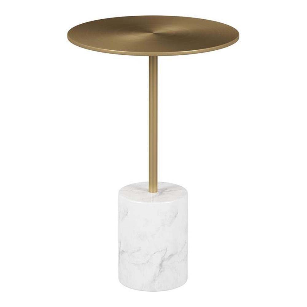Aron Living Poke 12.6″ Mid-Century Marble and Metal Side Table in Gold
