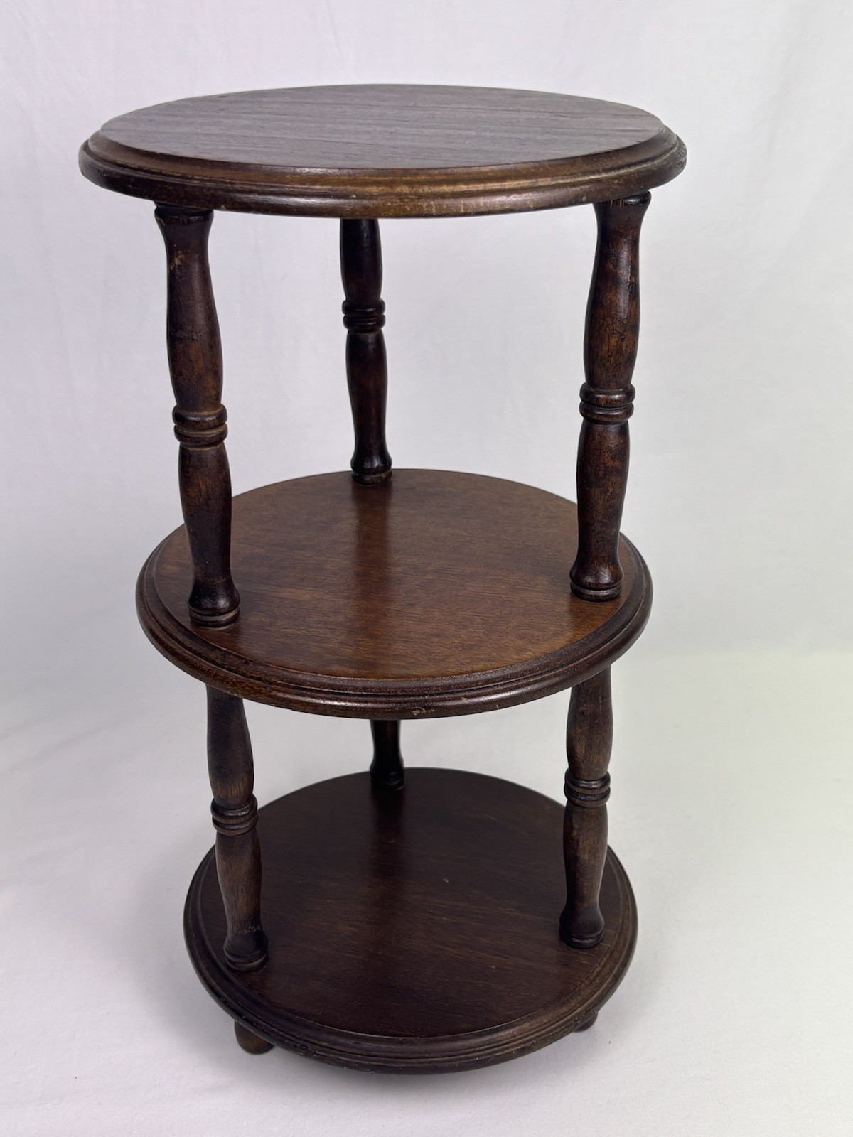 VTG Wood Trinket Shelf Round 3-Tier Miniatures Cottagecore Spindle Plant Stand
