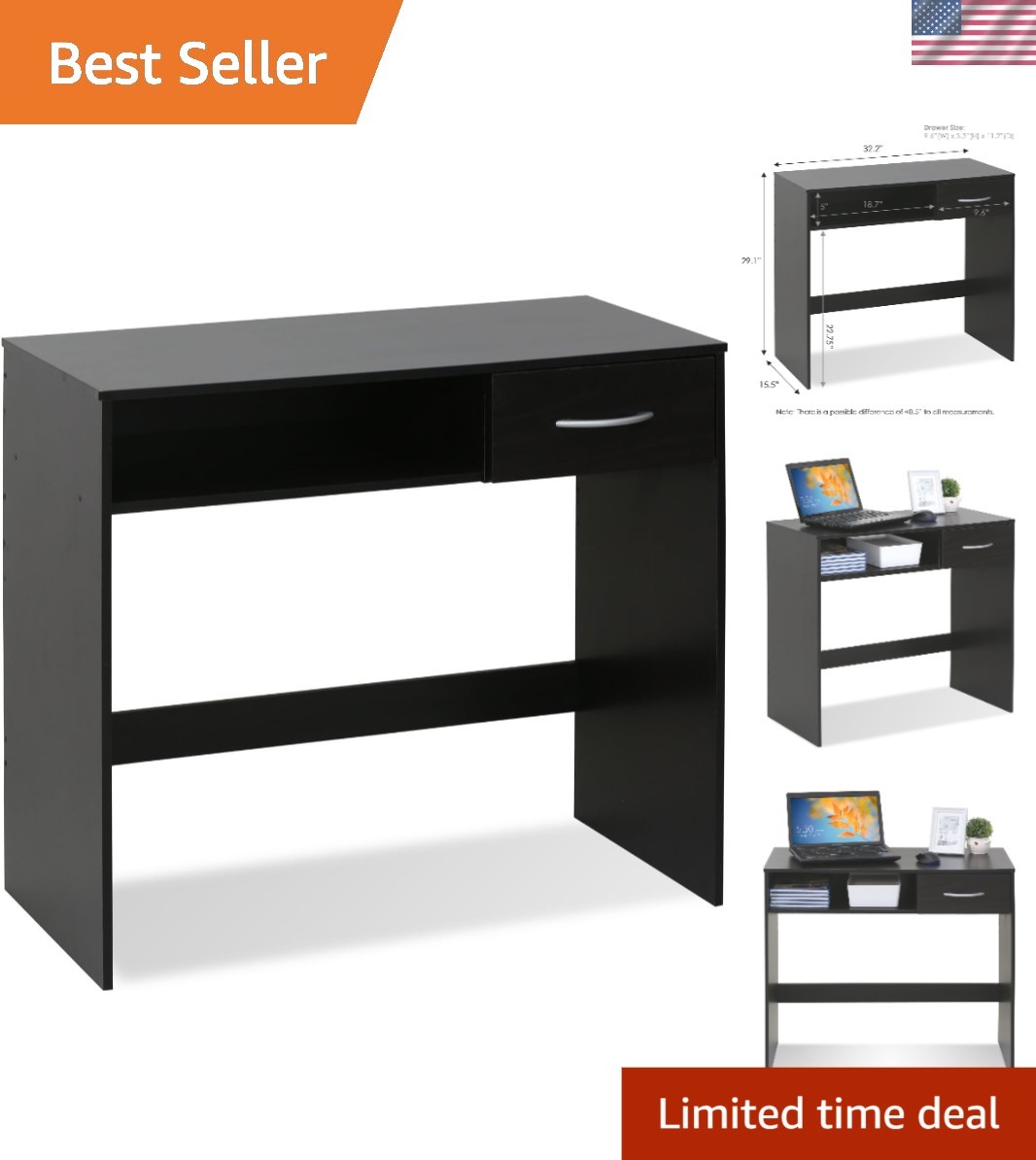 JAYA Compact Espresso Computer Study Desk with Drawer – Ideal for Home & Office
