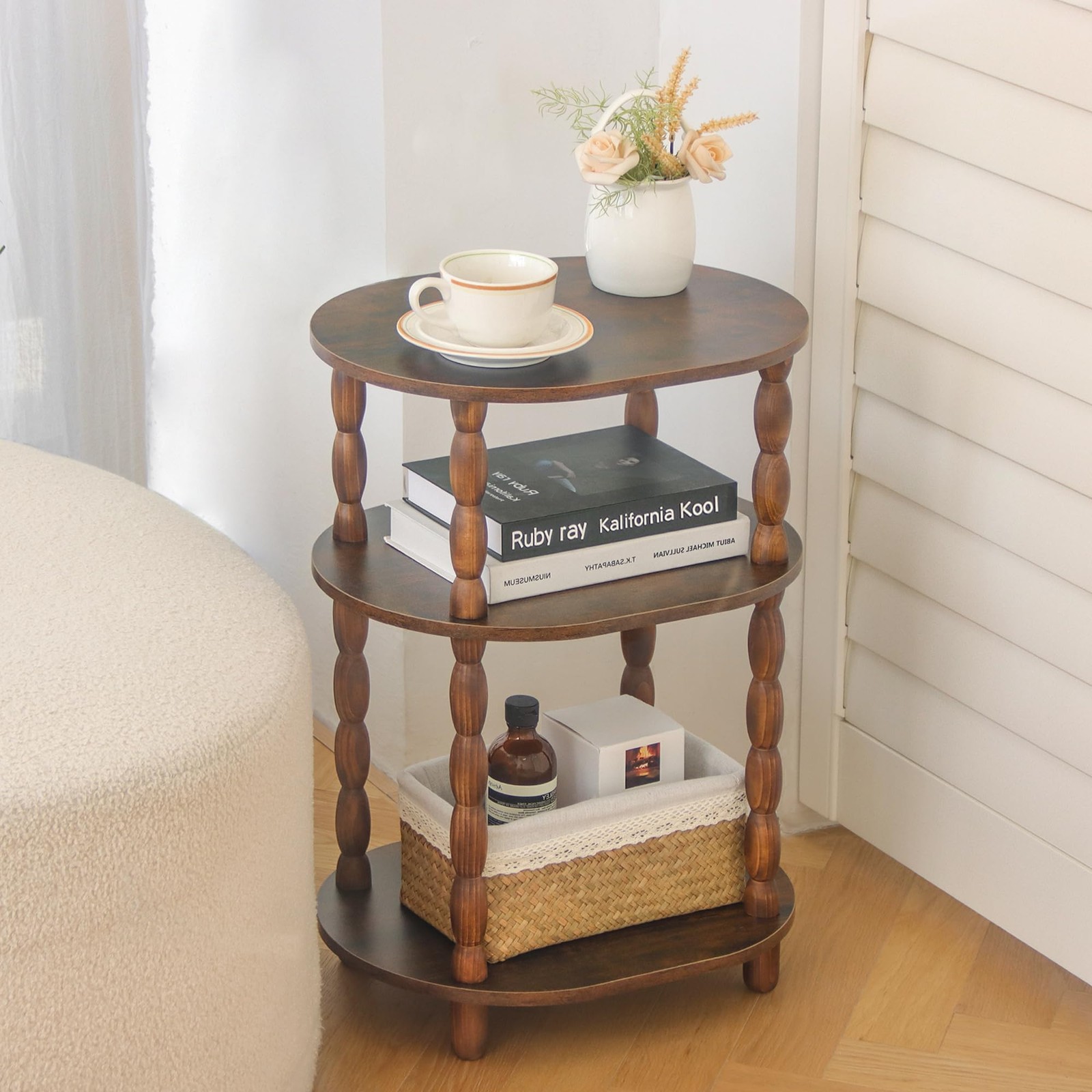 Side Table 3Tier Small End Modern Oval Night Stand Accent Desk Rustic Brown