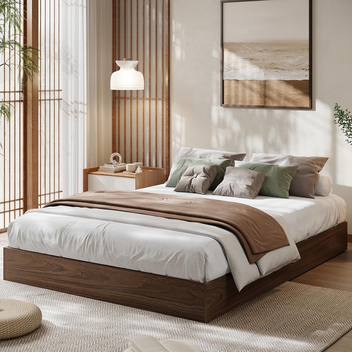 California King Size Bed Frame, Wood Platform Bed with Sturdy Wooden Slats