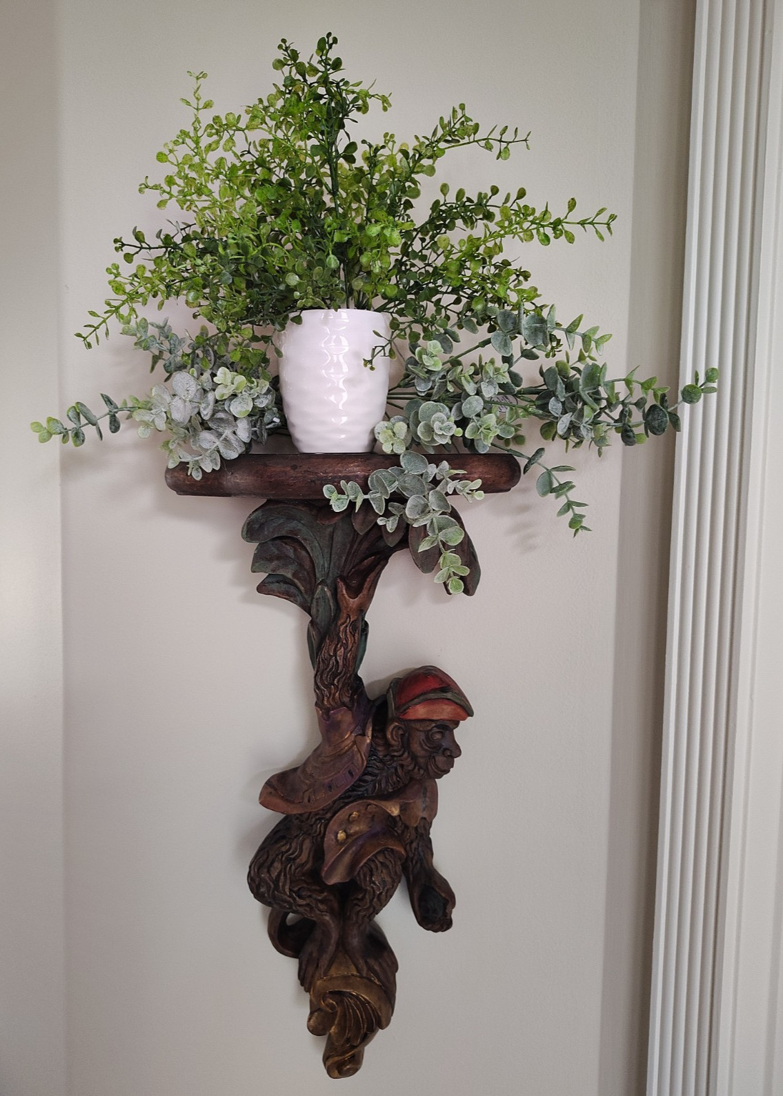 Vintage Large hand carved 22 ” Monkey Wall Sconce Shelf