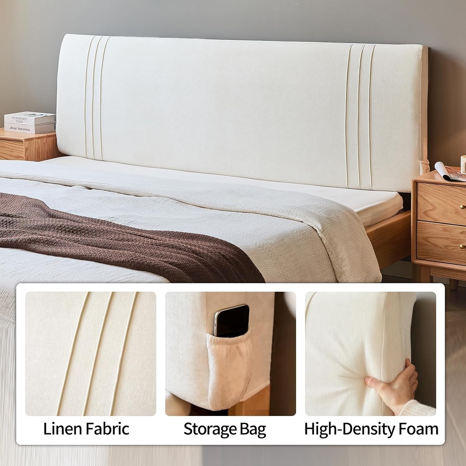 Queen Headboard Only Full Size Cover Upholstered Headboards, with Storage Poc…