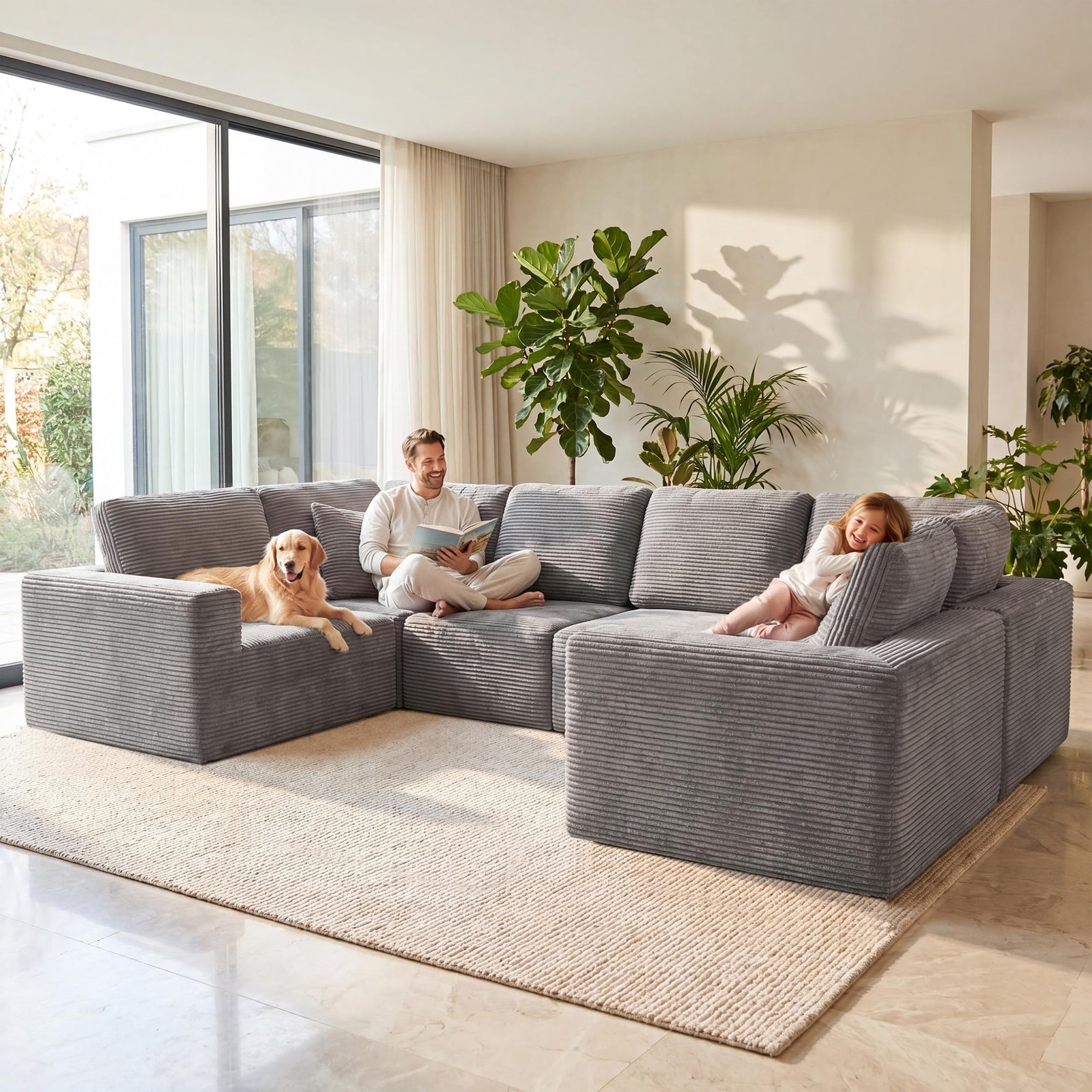 Sectional Sofa Modern Boneless Cloud Deep for Seat Grey Oversized No Assembly