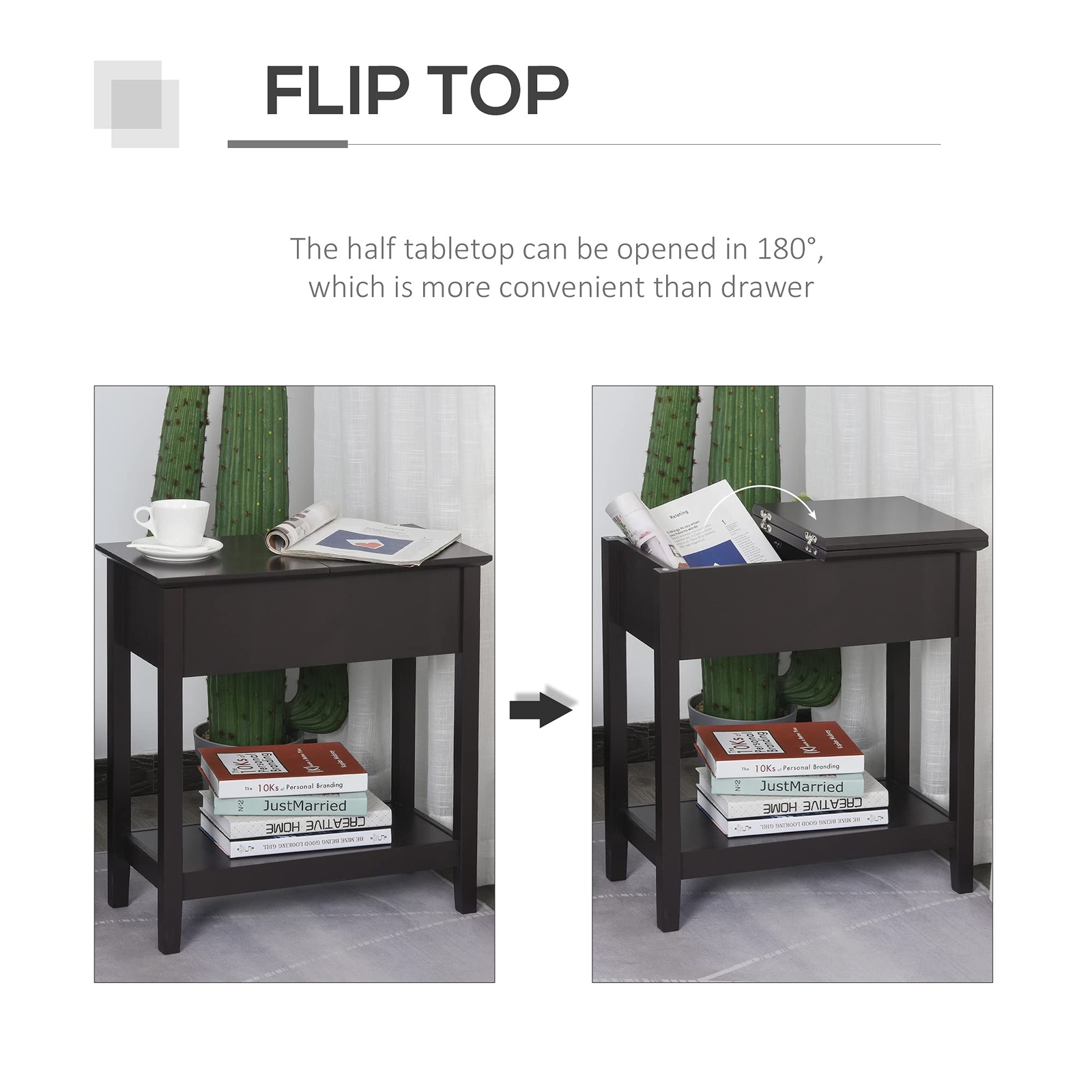 HOMCOM End Table, Narrow Side Table with Flip Top, Storage Cabinet, Bottom New