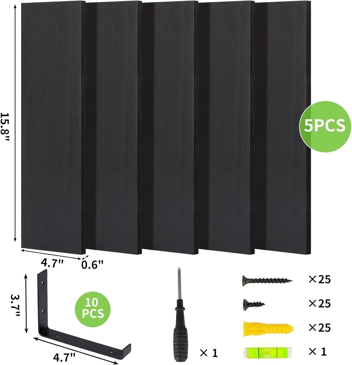 Fixwal Floating Shelves Set of 5, Width 4.7 Inches Black Wall Shelves,
