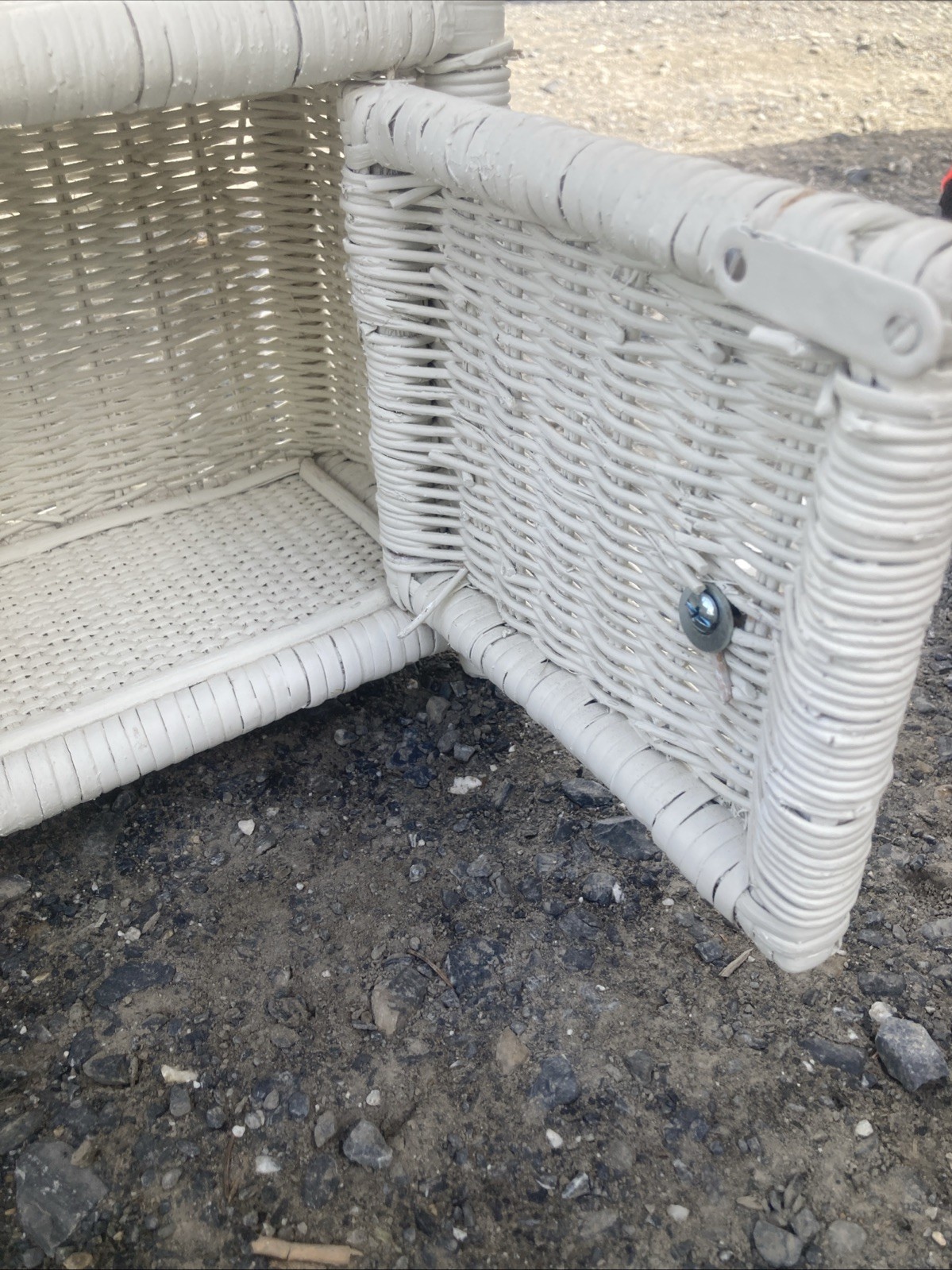 Vintage White Wicker Vanity Mirror Wall Bathroom Two Tier Shelving Unit Shabby