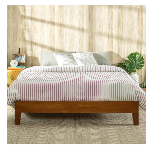 King Platform Bed Frame Solid Wood Farmhouse Mid Century Minimalist 700lb Cap