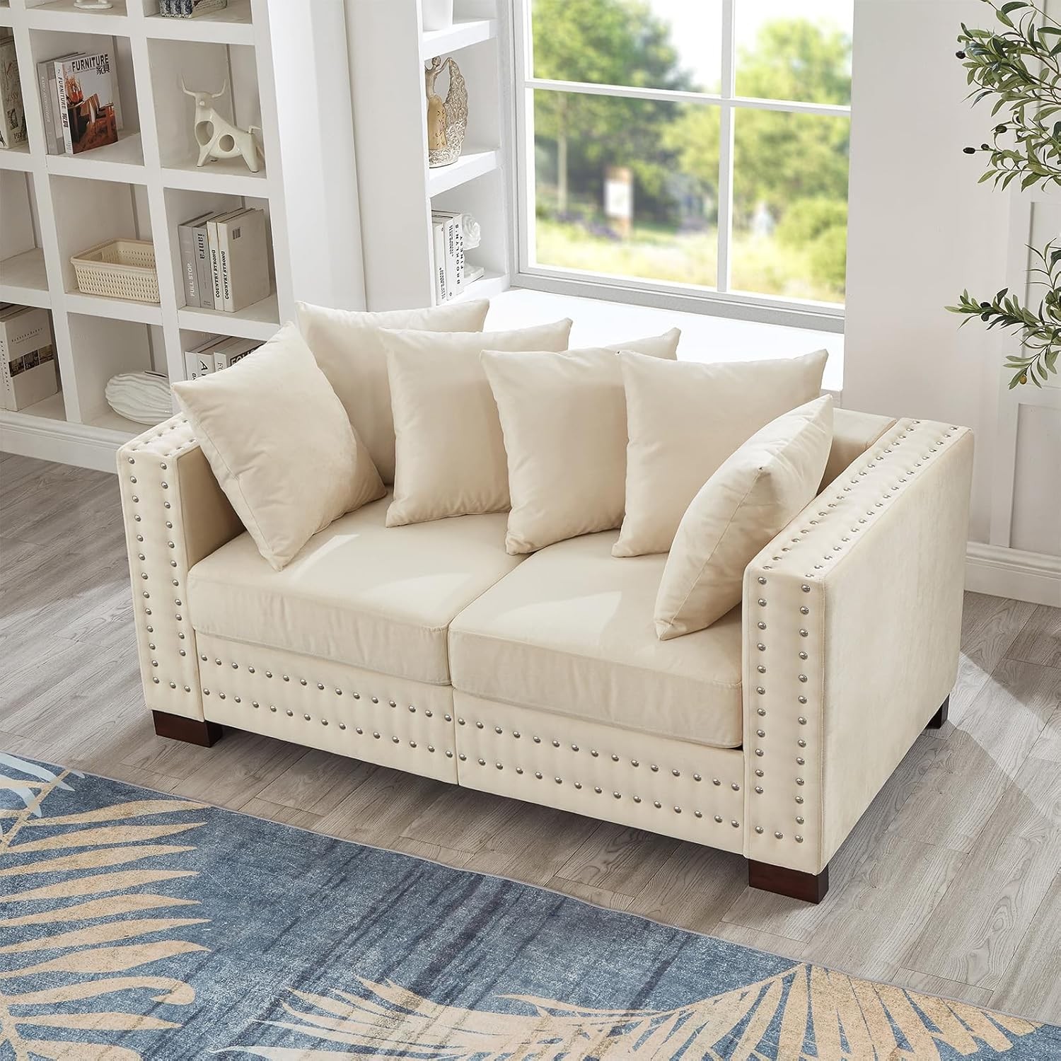 60.5-inch Chesterfield Sofa with Storage Velvet Fabric Deep Seat Couch