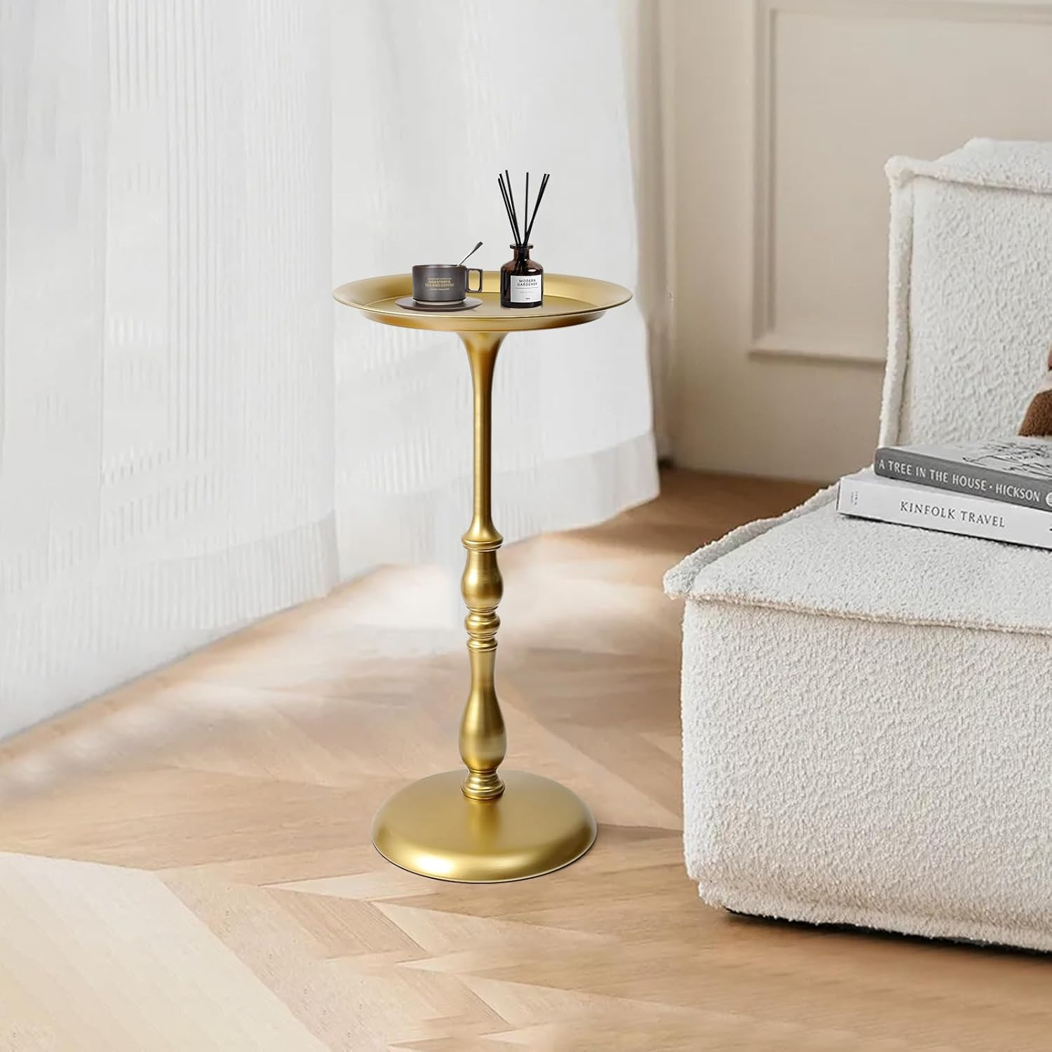 Gold Small round Metal Side Table, 24.2″ Height Vintage Accent End Table for …