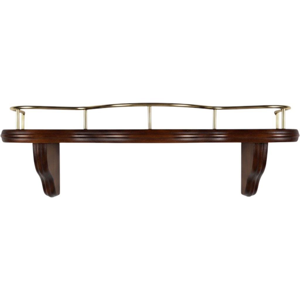 Vintage Wood Wall Shelf Brass Gallery Rail Scalloped Plate Rack Brown 16 Inch