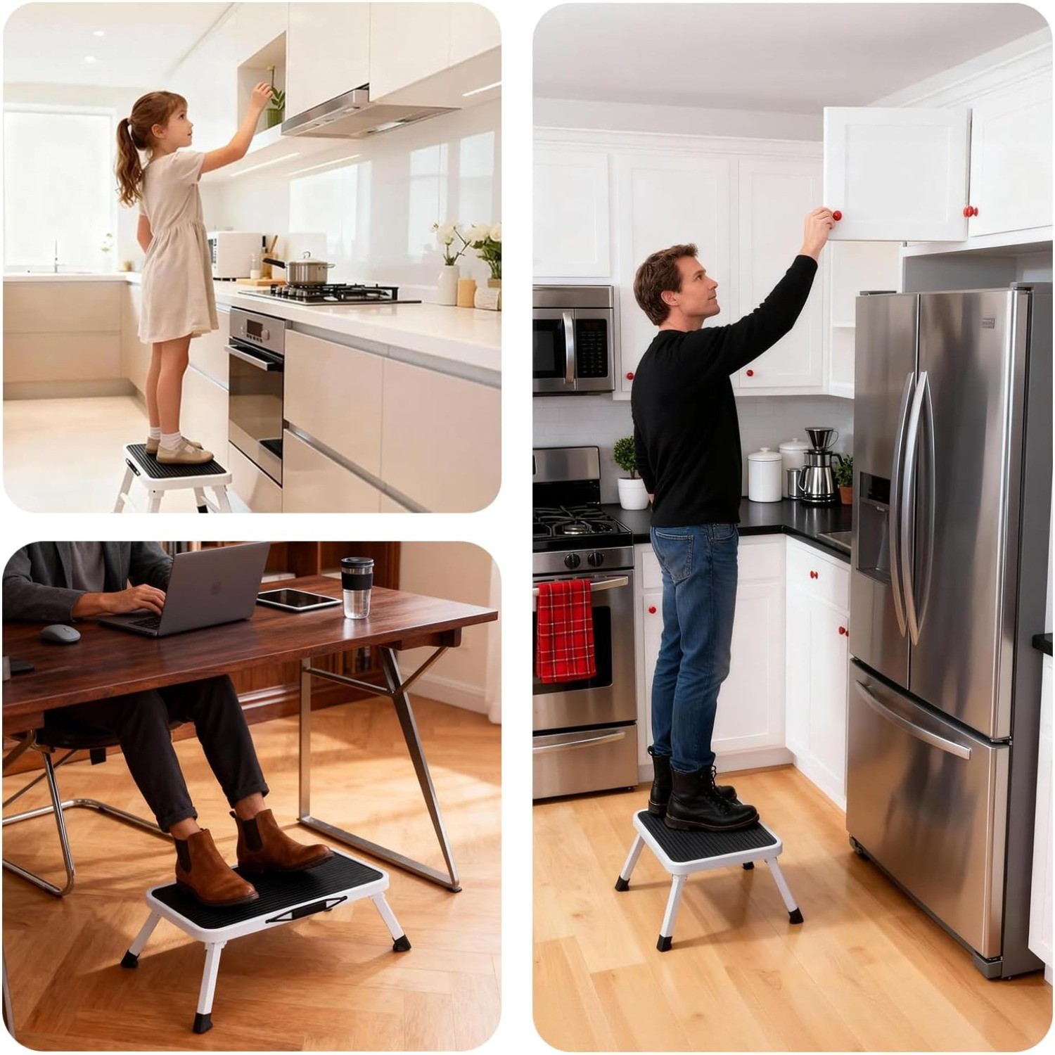 Foldable Step Stool 330lbs Capacity Sturdy Metal Stool Ladder w/ Carrying Handle