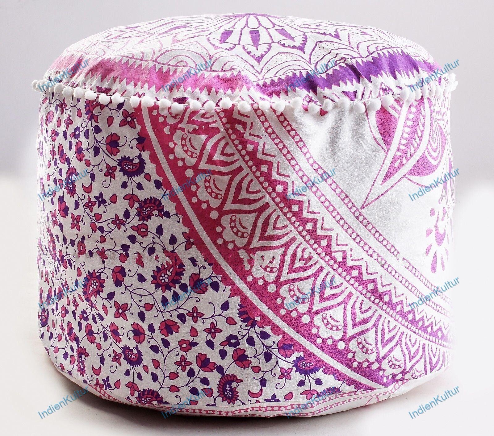 Indian Vintage Mandala Ottoman Pouf Embroidered Cotton Footstool Bed Room Decor