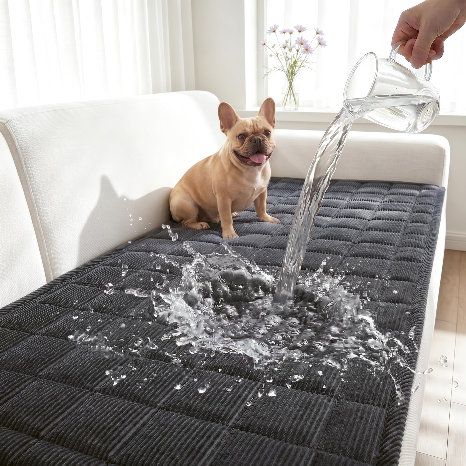 Fixwal Waterproof Corduroy Dog Couch Cover, 27.6″ x 70.9″, Dark Grey | Integr…