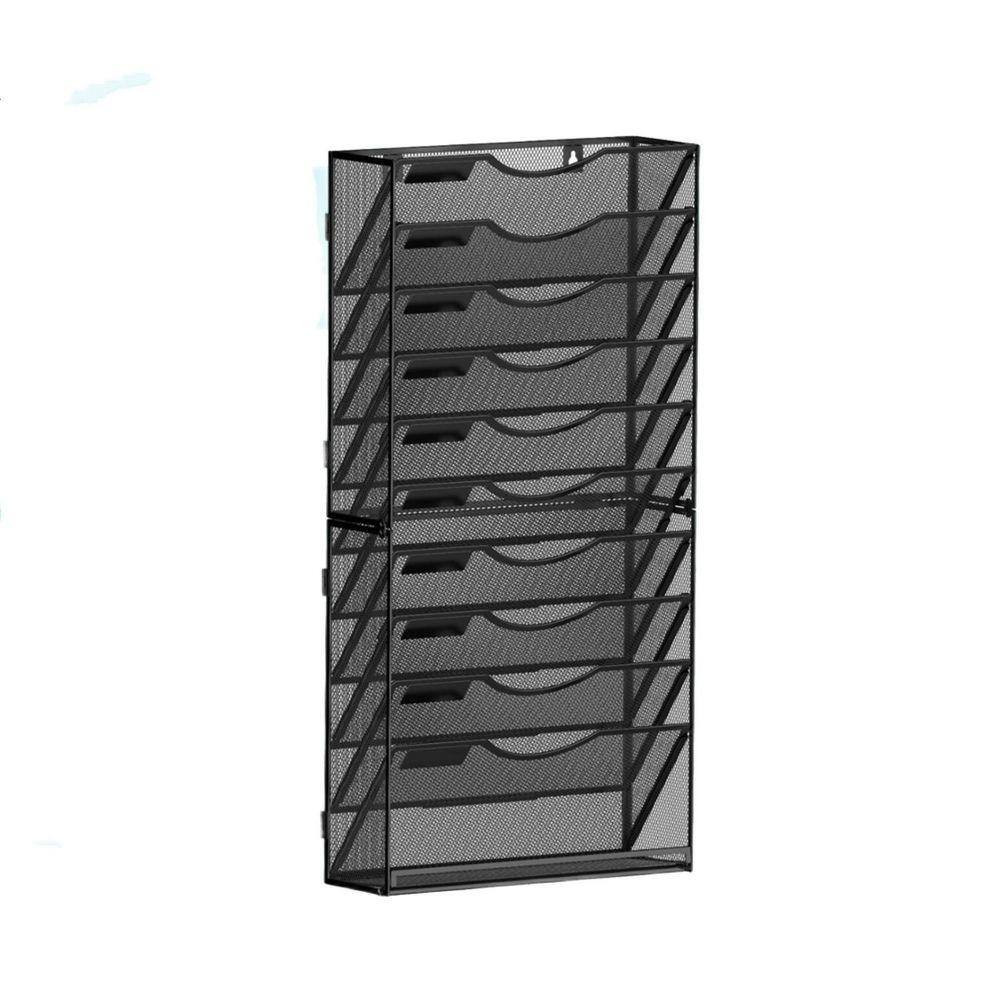 27.5 In. H X 12.6 In. W Black Metal Hanging Wall Magazine Rack Holder, 11-Tier W