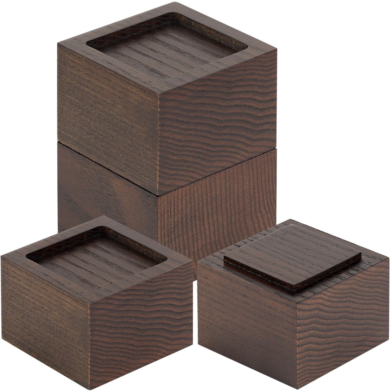 4 Pack Bed Risers Solid Oak Wood 2 Inch Lift Walnut Color Non Slip Furniture