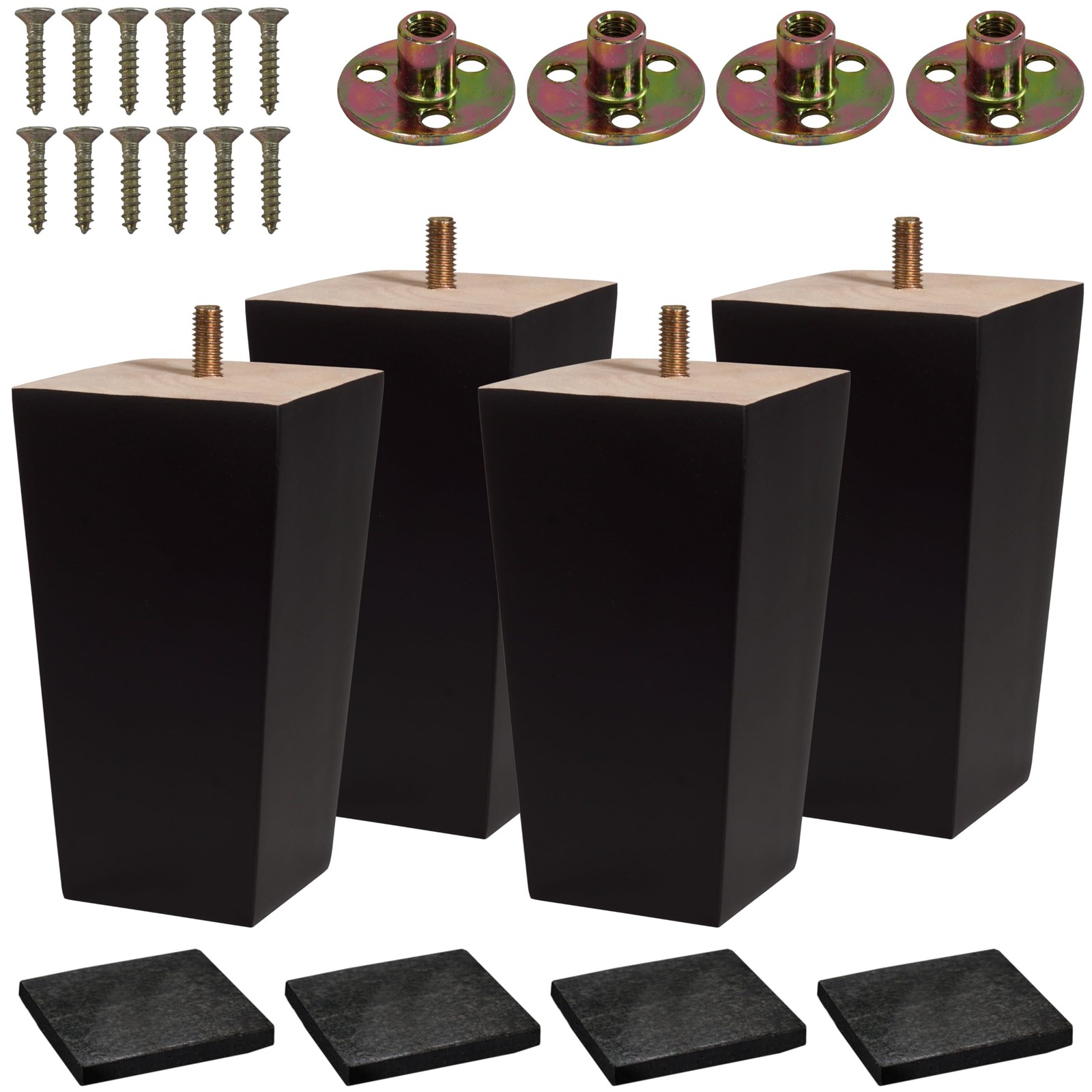 (5 Sizes: 3″- 4″- 5″- 6″- 8″) Set of 4 Wood Furniture Legs – Square Sofa Legs…