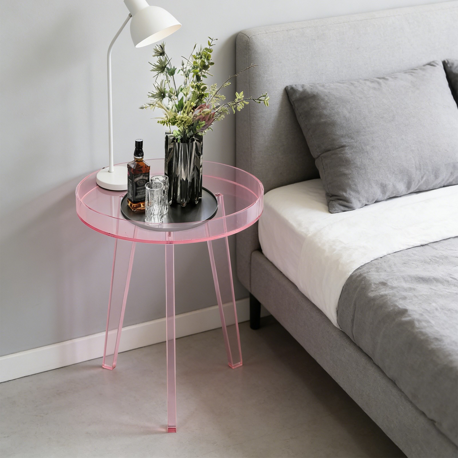 Modern Acrylic Side Table 46cm Height Round Acrylic Coffee Table Load 10kg