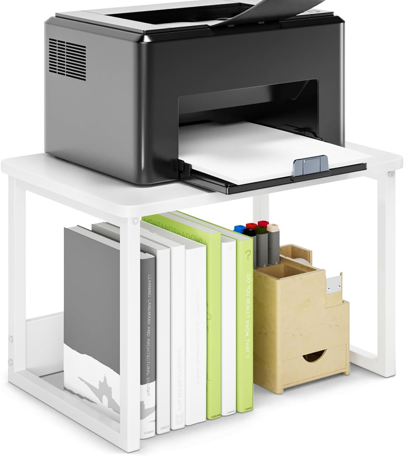 MARTY Printer Stand with Storage for Desk, Desktop Printer Stand Shelf Organzier
