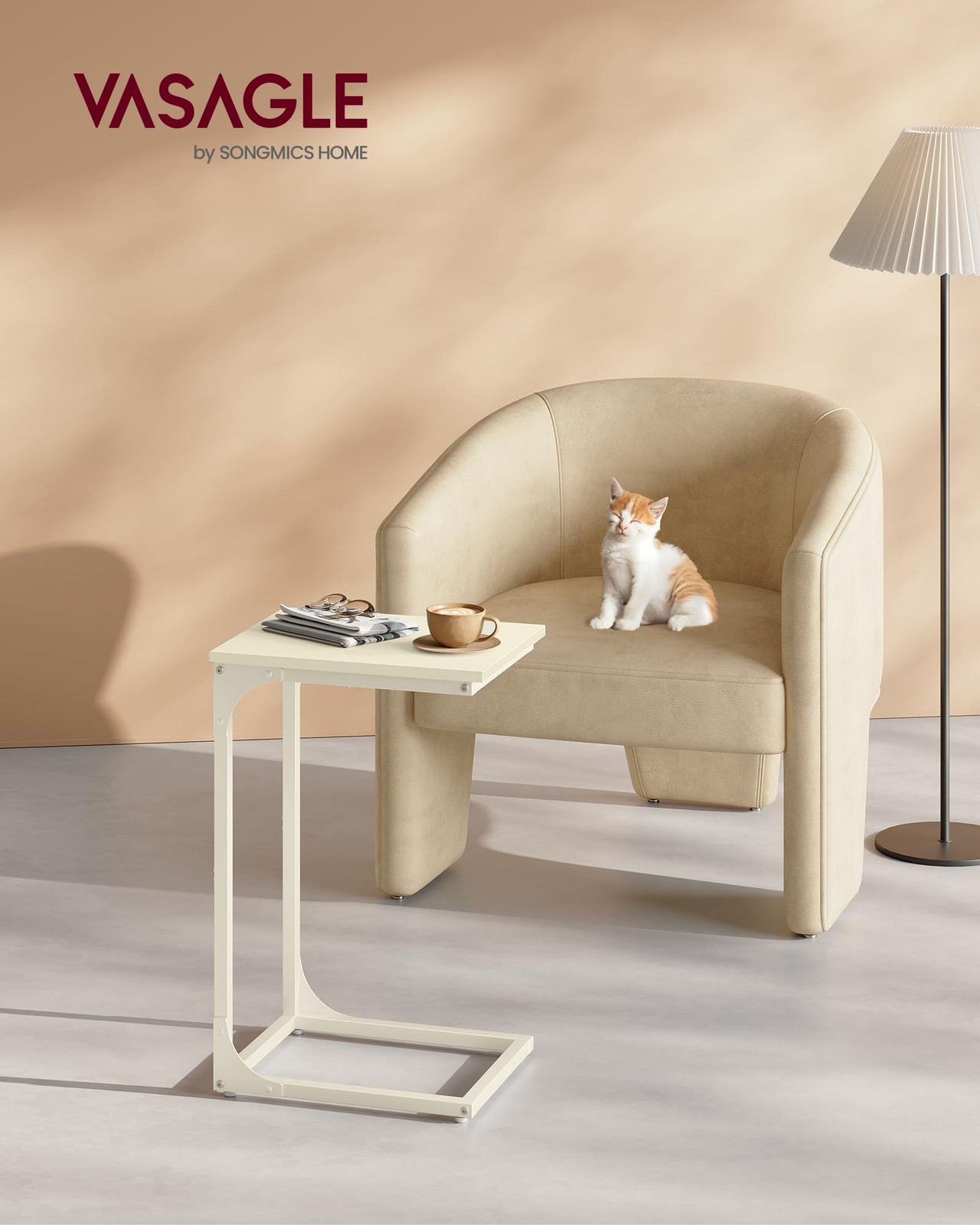 VASAGLE C-Shaped End Table, Small Side Table for Couch, Sofa Table with Metal
