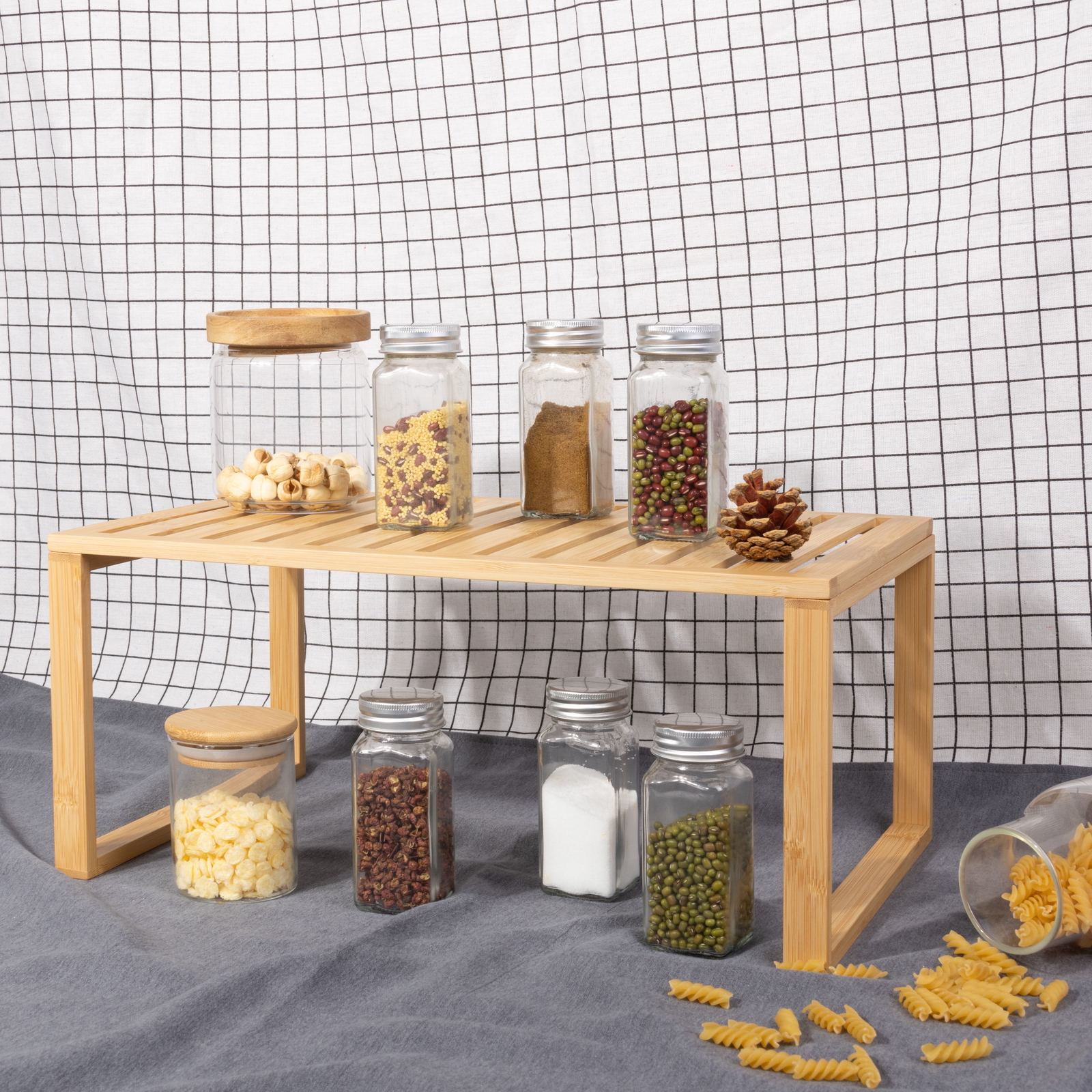 Better Homes & Gardens Bamboo Stackable Shelf, Natural Bamboo, 16 x 10 x 1.18in