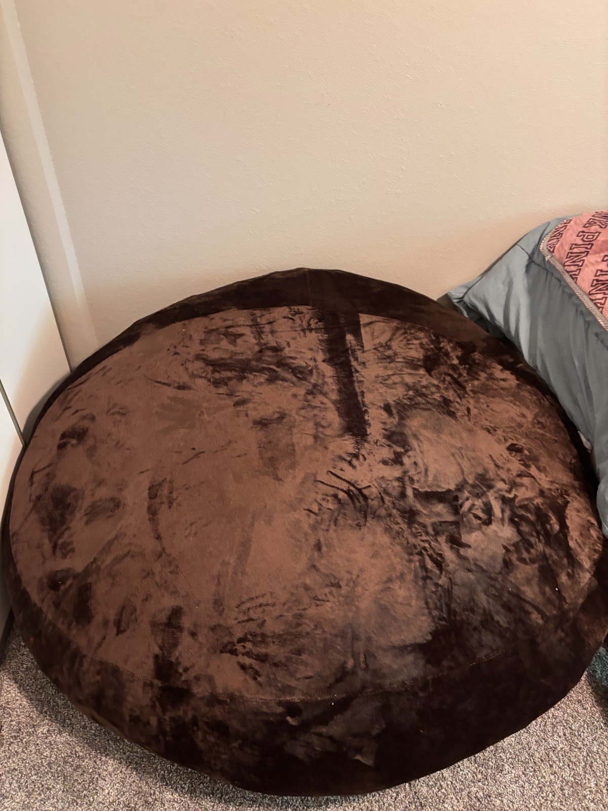 Large Round Brown Plush Bean Bag Chair 51-60in, 2-Seat Floor Seat Adults/Kids