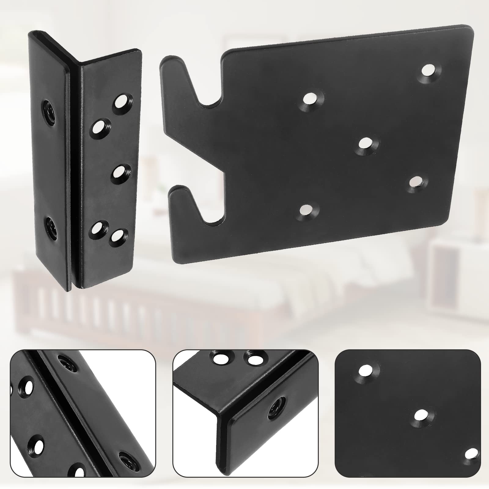 2 Sets Bed Frame Bed Post Double Hook Slot Bracket, Metal 4.2″ x 3.4″ x 0.08″…