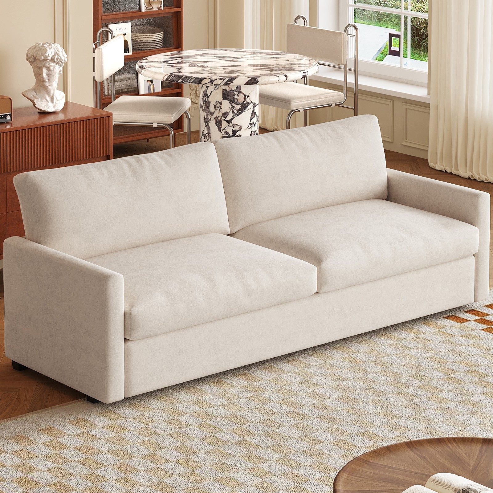 Polyester Loveseat Sofa,2 Seater Sofa With 2 Pillows,Sofa Couch For Living Room