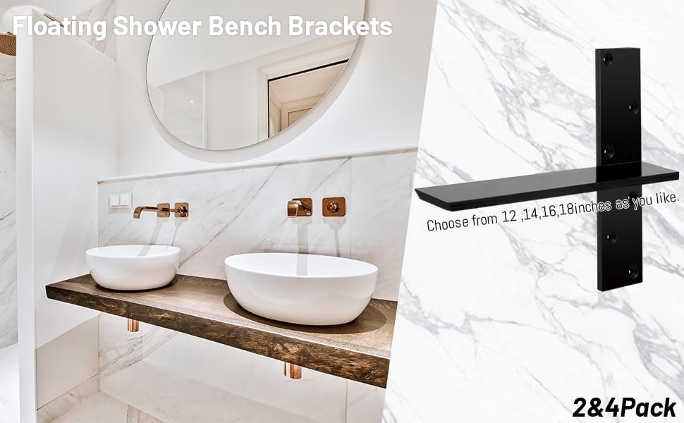 3/8″ Thick Heavy-Duty Floating Shower Bench Brackets -18″ L x 2.5″ W Wall Mount