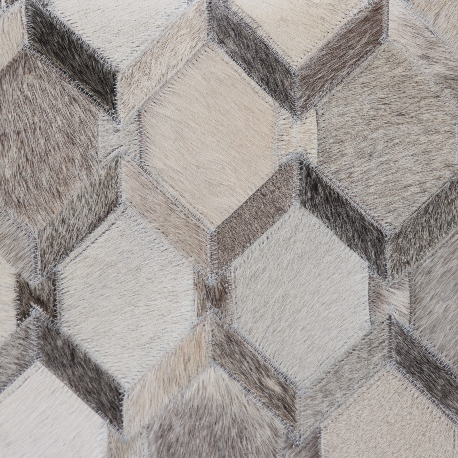 Handmade Diamond Patchwork Cowhide Leather Ottoman Pouf 18×18 Neutral