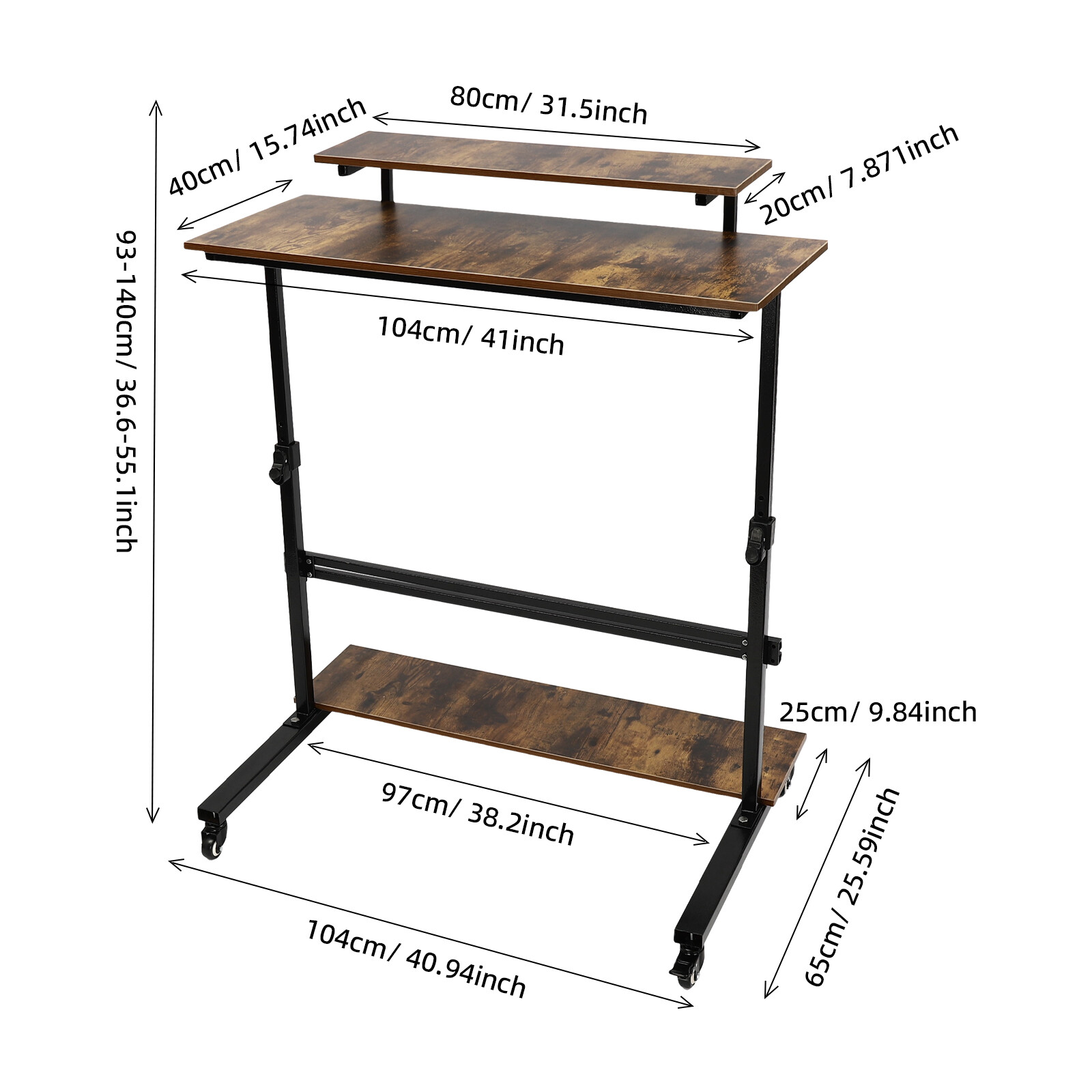 Mobile Height Adjustable Standing Desk Rolling Stand Up Computer Workstation