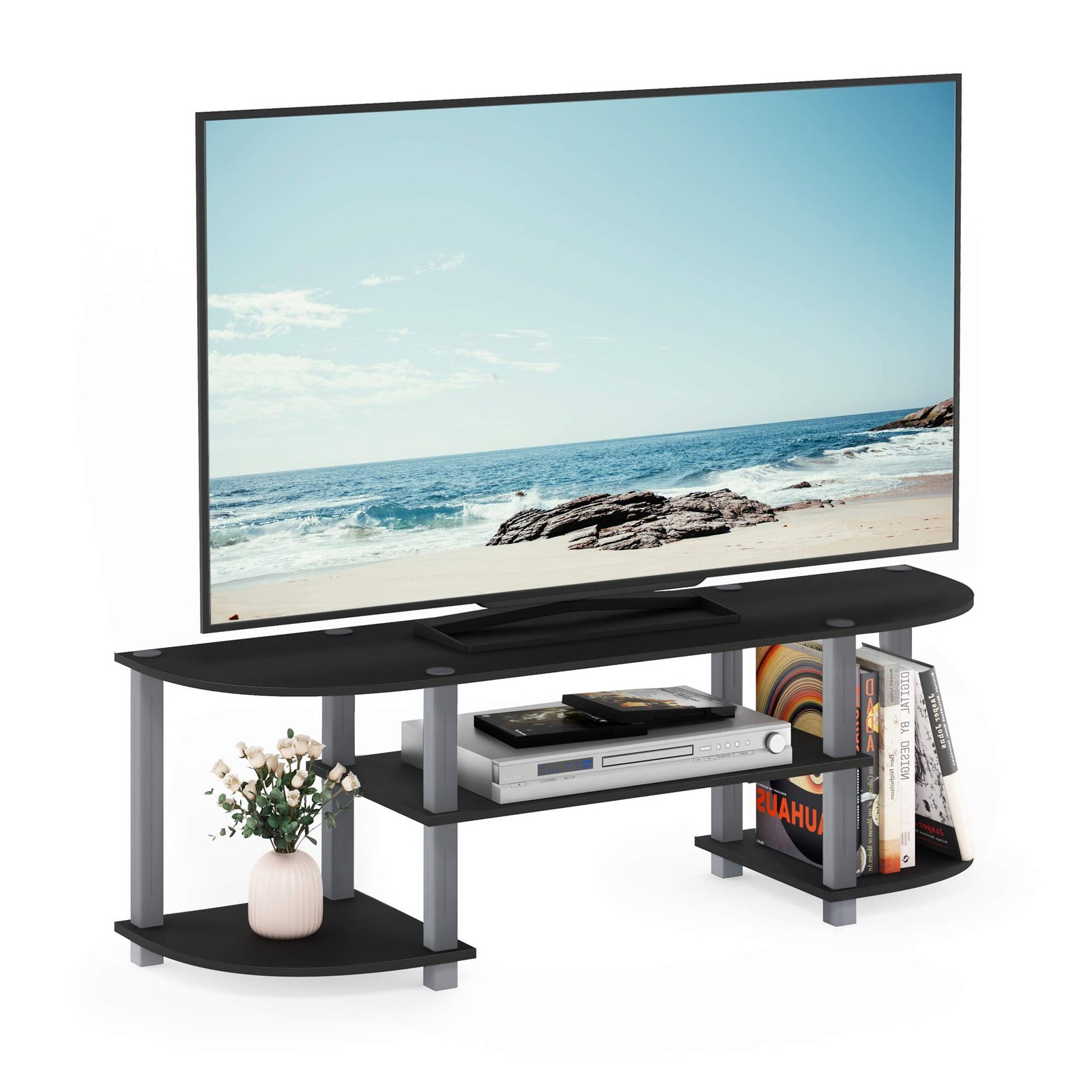 Furinno Turn-S-Tube Wide TV Entertainment Center, Black/Grey Wide,